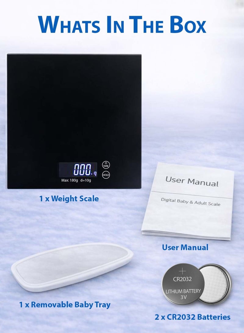 Spectrum 2-in-1 Baby & Adult Digital Weight Scale with Removable Baby Tray, High Accuracy Infant Growth Monitoring Scale, kg/lb/oz Measurement, TARE & Hold Function, Backlit LCD Touch Display, 180kg Capacity, Home Use - Image 4