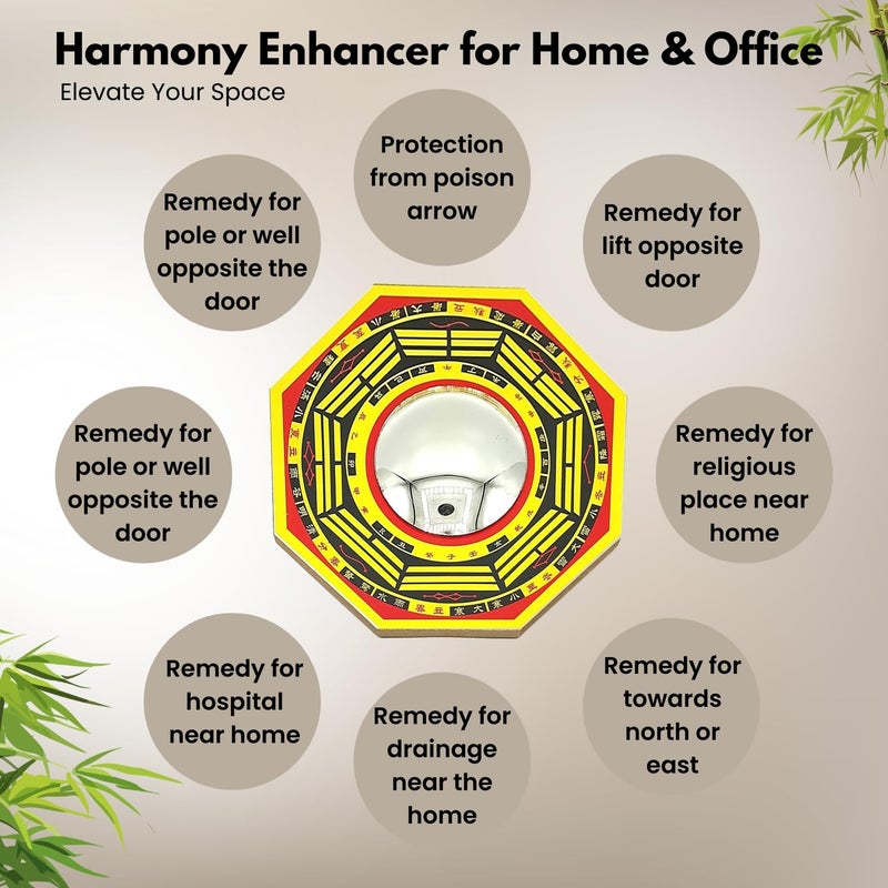 Plus Value Feng Shui Pakua Mirror Bagua Mirror Vastu Remedy Home Entrance Office Main Door Positive Energy 55 Inches Wall Hanging Decor Wooden Octagonal - Image 2