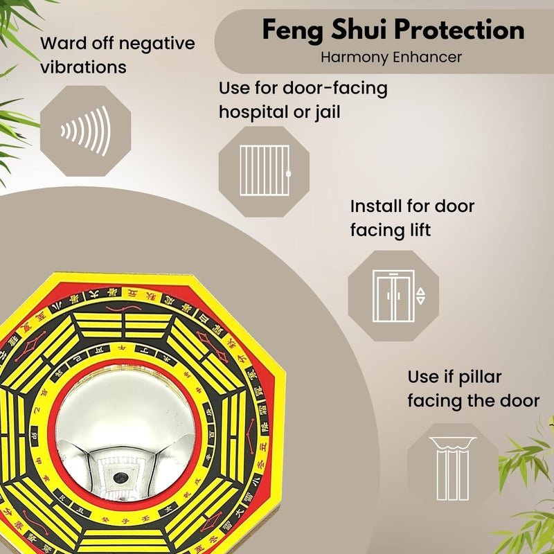 Plus Value Feng Shui Pakua Mirror Bagua Mirror Vastu Remedy Home Entrance Office Main Door Positive Energy 55 Inches Wall Hanging Decor Wooden Octagonal - Image 4