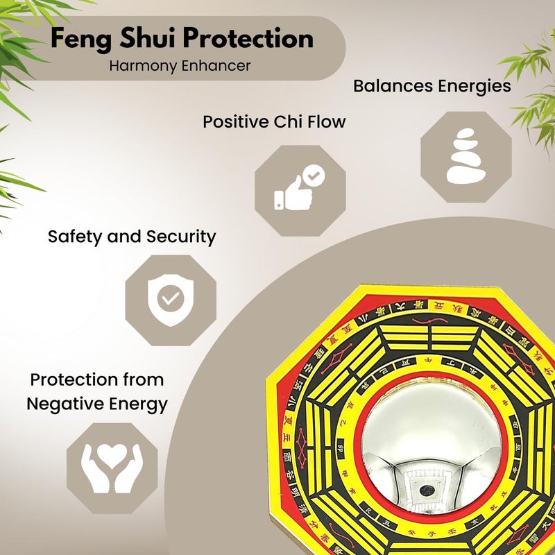Plus Value Feng Shui Pakua Mirror Bagua Mirror Vastu Remedy Home Entrance Office Main Door Positive Energy 55 Inches Wall Hanging Decor Wooden Octagonal - Image 3