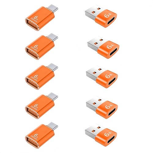 Pastall 10-Pack 10Gbps/120W USB C to USB Adapter & C Male to 3.1 Female Charger,Compatible with MacBook Pro/Air, iPhone 17 16 15 Pro Max/15 Plus/14 13 12 Samsung Galaxy S25/S24/S23/S22(Orange) - Image 1