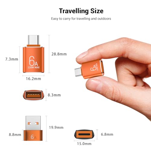 Pastall 10-Pack 10Gbps/120W USB C to USB Adapter & C Male to 3.1 Female Charger,Compatible with MacBook Pro/Air, iPhone 17 16 15 Pro Max/15 Plus/14 13 12 Samsung Galaxy S25/S24/S23/S22(Orange) - Image 5