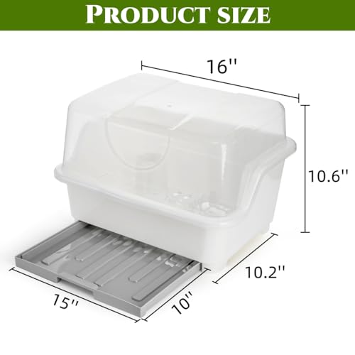 Acshio Dish Drying Rack Plastic Plate Cup Dryer Holder with Lid Removable Drainboard Cutlery Utensil Dish Nursing Bottle Organizer for Tableware Kitchen Cabinet - Image 3
