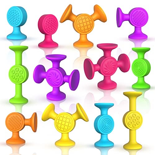 Richtim Toddlers Suction Cup Bath Toys 12 Pcs Sensory Suction Bath Toys for Toddler Kids Suction Fidget Toys Suction Cup Toys for Windows Travel - Image 1