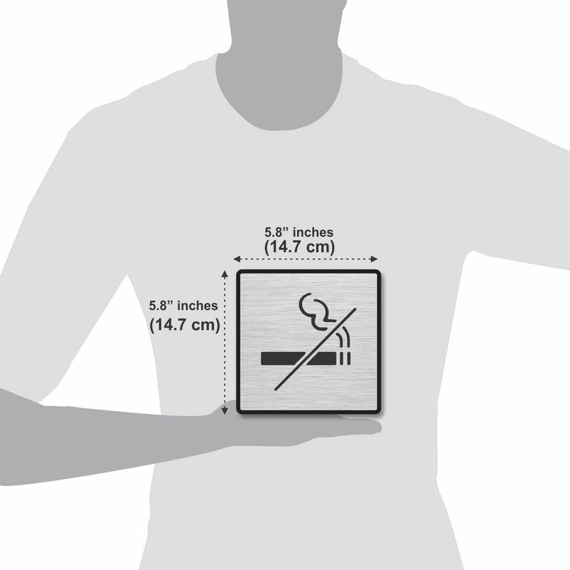 BerryBox Premium Brush Finish Square Silver Acrylic No Smoking Easy to Mount 3M Double Side Tape 5.8 Inch Signage Self-Adhesive Business Stores Cafe Shop Hospital School Office Hotel … - Image 3