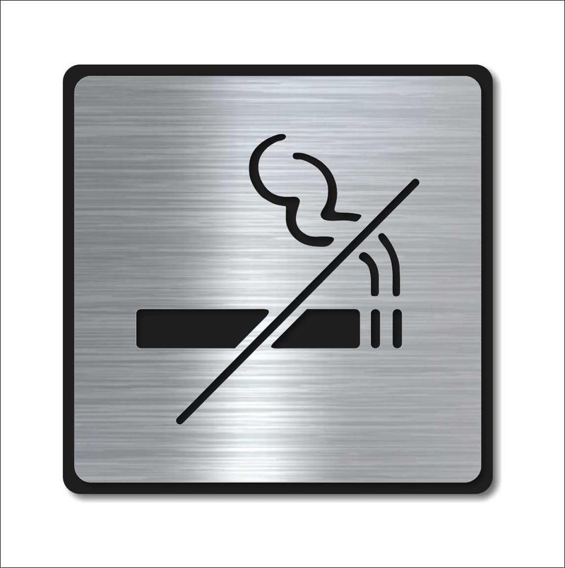 BerryBox Premium Brush Finish Square Silver Acrylic No Smoking Easy to Mount 3M Double Side Tape 5.8 Inch Signage Self-Adhesive Business Stores Cafe Shop Hospital School Office Hotel … - Image 1