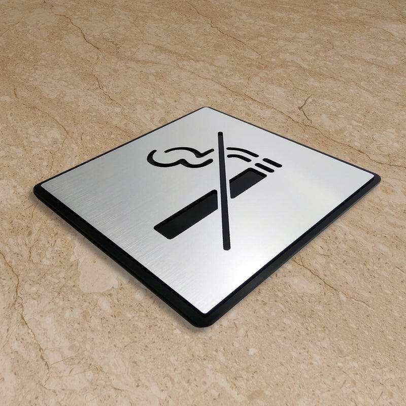 BerryBox Premium Brush Finish Square Silver Acrylic No Smoking Easy to Mount 3M Double Side Tape 5.8 Inch Signage Self-Adhesive Business Stores Cafe Shop Hospital School Office Hotel … - Image 2