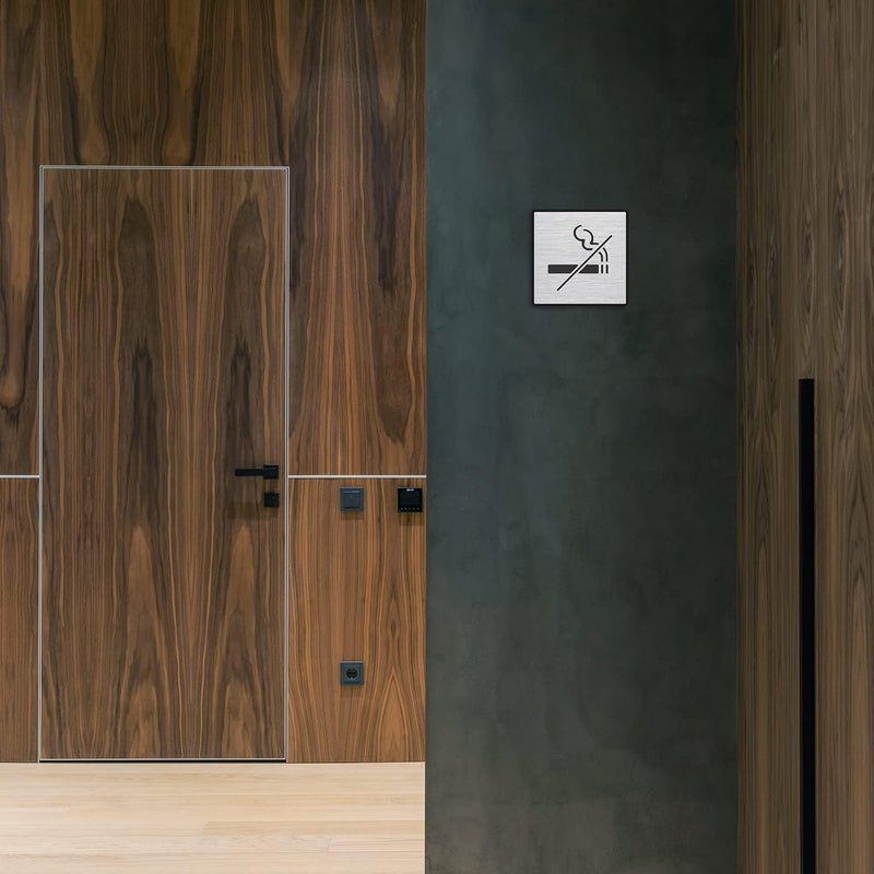 BerryBox Premium Brush Finish Square Silver Acrylic No Smoking Easy to Mount 3M Double Side Tape 5.8 Inch Signage Self-Adhesive Business Stores Cafe Shop Hospital School Office Hotel … - Image 4