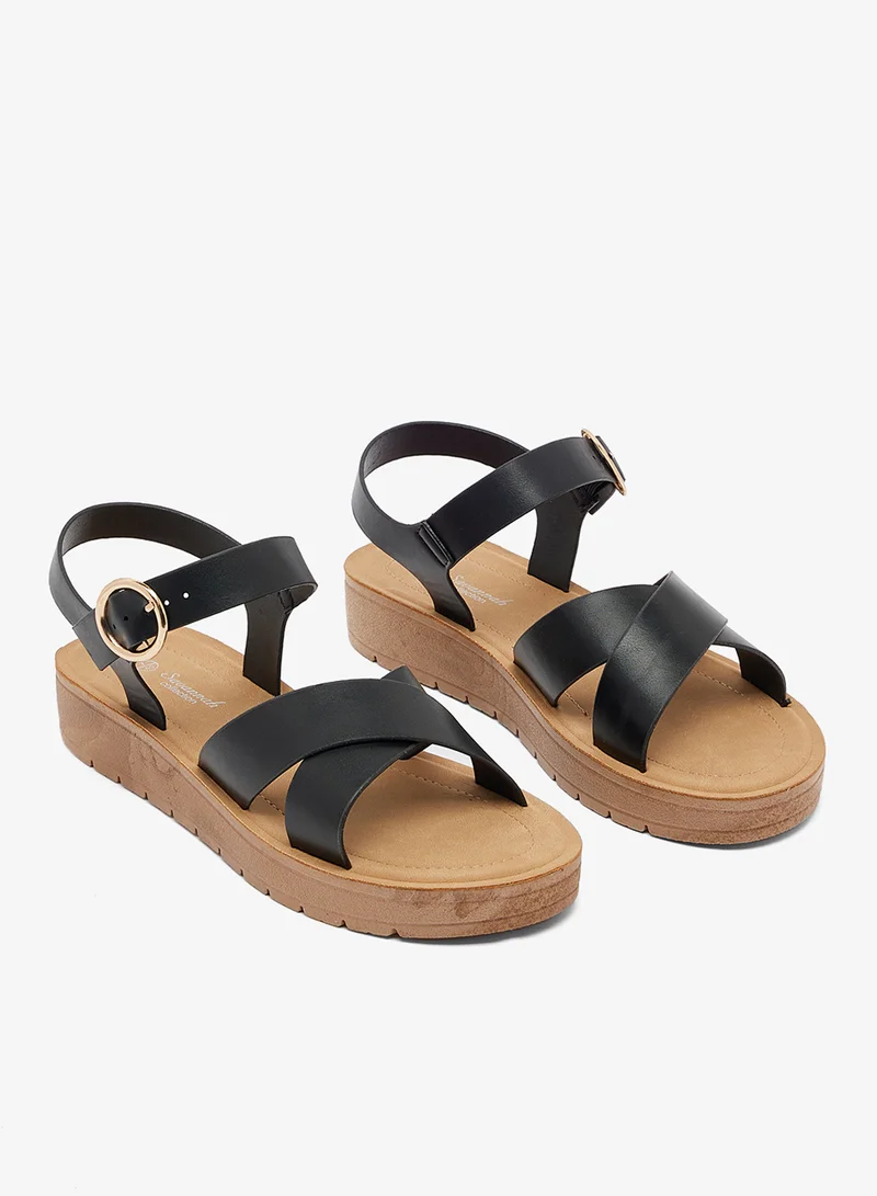 Savannah Collection Black Wedge Strap Sandals for Women | Best Price UAE