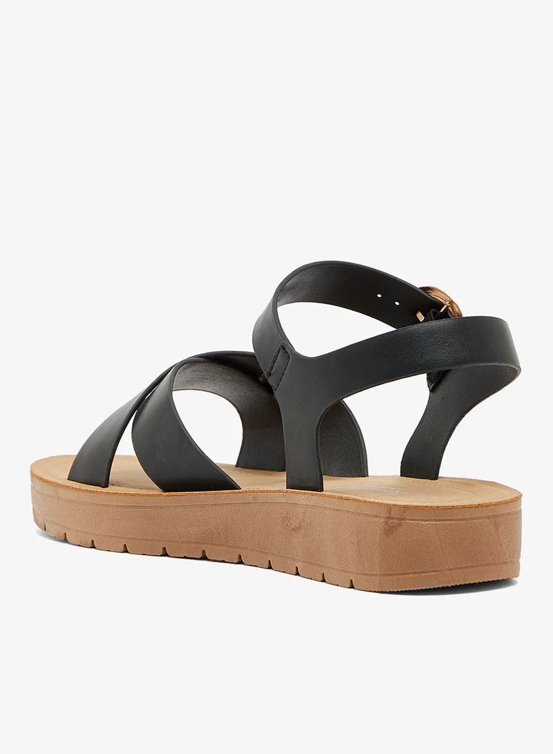 Savannah Collection Black Wedge Strap Sandals for Women | Best Price UAE