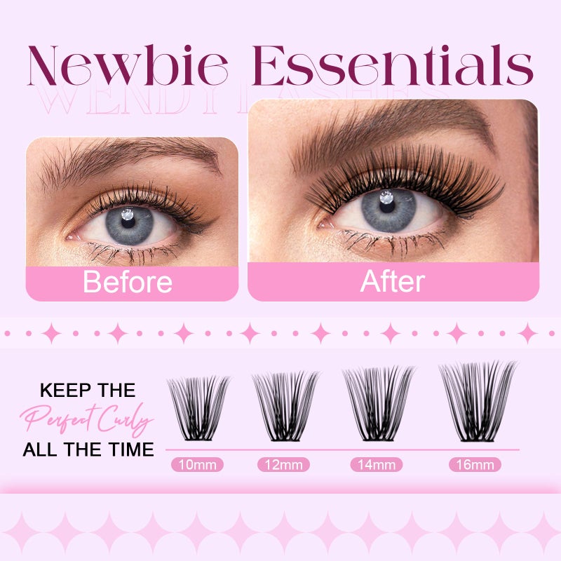 WENDY LASHES Lash Clusters Kit 30D+40D+50D+60D+80D+100D Wispy Individual Lashes Kit D-Curly Volume Lash Extensions 10-16mm Natural DIY Cluster Lashes Kit for Beginners - Image 4