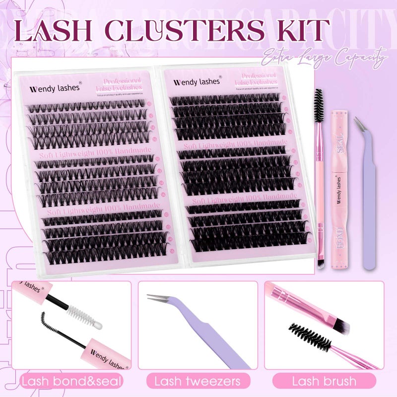 WENDY LASHES Lash Clusters Kit 30D+40D+50D+60D+80D+100D Wispy Individual Lashes Kit D-Curly Volume Lash Extensions 10-16mm Natural DIY Cluster Lashes Kit for Beginners - Image 2