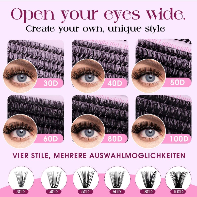 WENDY LASHES Lash Clusters Kit 30D+40D+50D+60D+80D+100D Wispy Individual Lashes Kit D-Curly Volume Lash Extensions 10-16mm Natural DIY Cluster Lashes Kit for Beginners - Image 3