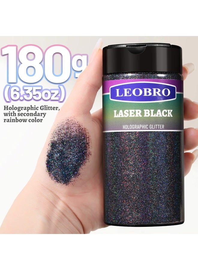 LEOBRO Black Glitter, Glitter, 180G/6.35OZ Holographic Ultra Fine Glitter, Resin Glitter Powder, 1/128 Metallic Black Glitter for Crafts Resin Tumblers Hair Face Body Art Craft Halloween Glitter - Image 3