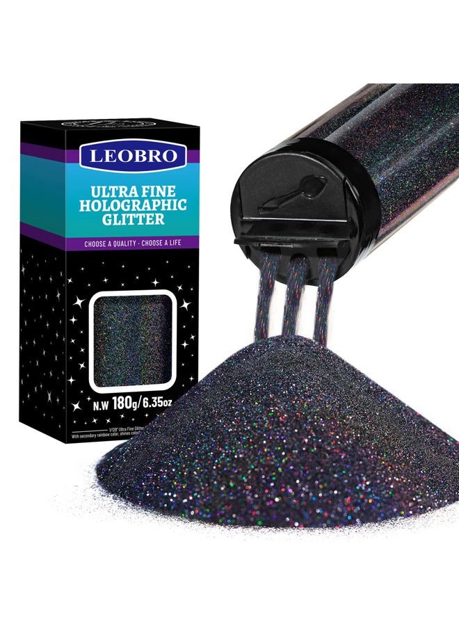 LEOBRO Black Glitter, Glitter, 180G/6.35OZ Holographic Ultra Fine Glitter, Resin Glitter Powder, 1/128 Metallic Black Glitter for Crafts Resin Tumblers Hair Face Body Art Craft Halloween Glitter - Image 1