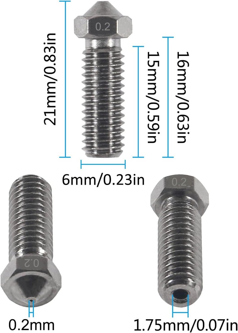 AITIAO 10PCS Volcano Nozzle 0.2mm Hardened Steel Volcano Nozzle M6 V6 Hotend Printed Head for J-Head Hotend Extruder 3D Printer Parts - Image 2