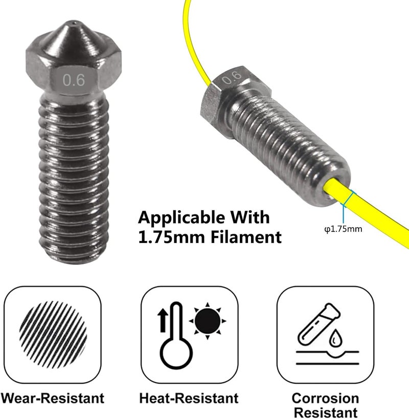 AITIAO 10PCS Volcano Nozzle 0.2mm Hardened Steel Volcano Nozzle M6 V6 Hotend Printed Head for J-Head Hotend Extruder 3D Printer Parts - Image 4