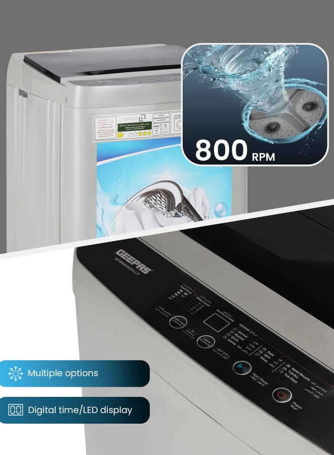 GEEPAS Fully Automatic 7 Kg Top Load Washing Machine- GFWM6800LCR/ Magic Cleaner Filter, Diamond Drum for Better Cleaning, 7.0 kg Wash and Spin Capacity/ Smart Sensor, 10 Programs, Perfect for Daily Wear, Heavy Garments, Bedsheets, Towels/  1 Year Warranty 7 kg 400 W GFWM6800LCR Grey - Image 5