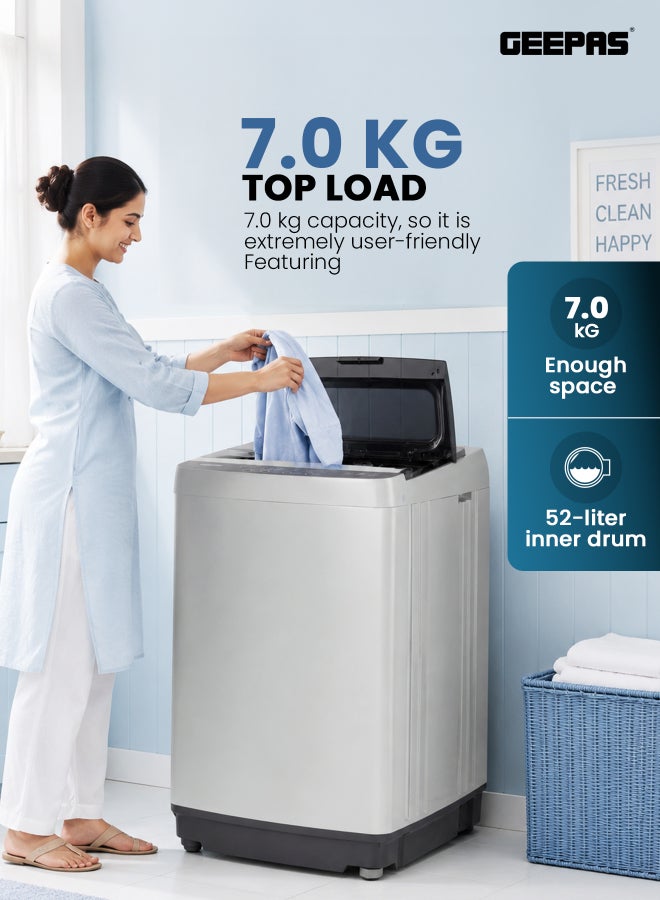 GEEPAS Fully Automatic 7 Kg Top Load Washing Machine- GFWM6800LCR/ Magic Cleaner Filter, Diamond Drum for Better Cleaning, 7.0 kg Wash and Spin Capacity/ Smart Sensor, 10 Programs, Perfect for Daily Wear, Heavy Garments, Bedsheets, Towels/  1 Year Warranty 7 kg 400 W GFWM6800LCR Grey - Image 3