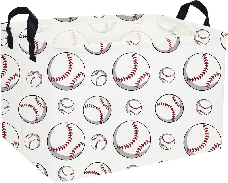 DDBASKET Rectangular Baseball Baskets Easter Gift Basket Empty Kids Storage Bins Baby Boy Basket Kids Toy Storage Bin Organizer Box Room Decor for Home(Neat Baseball) - Image 1
