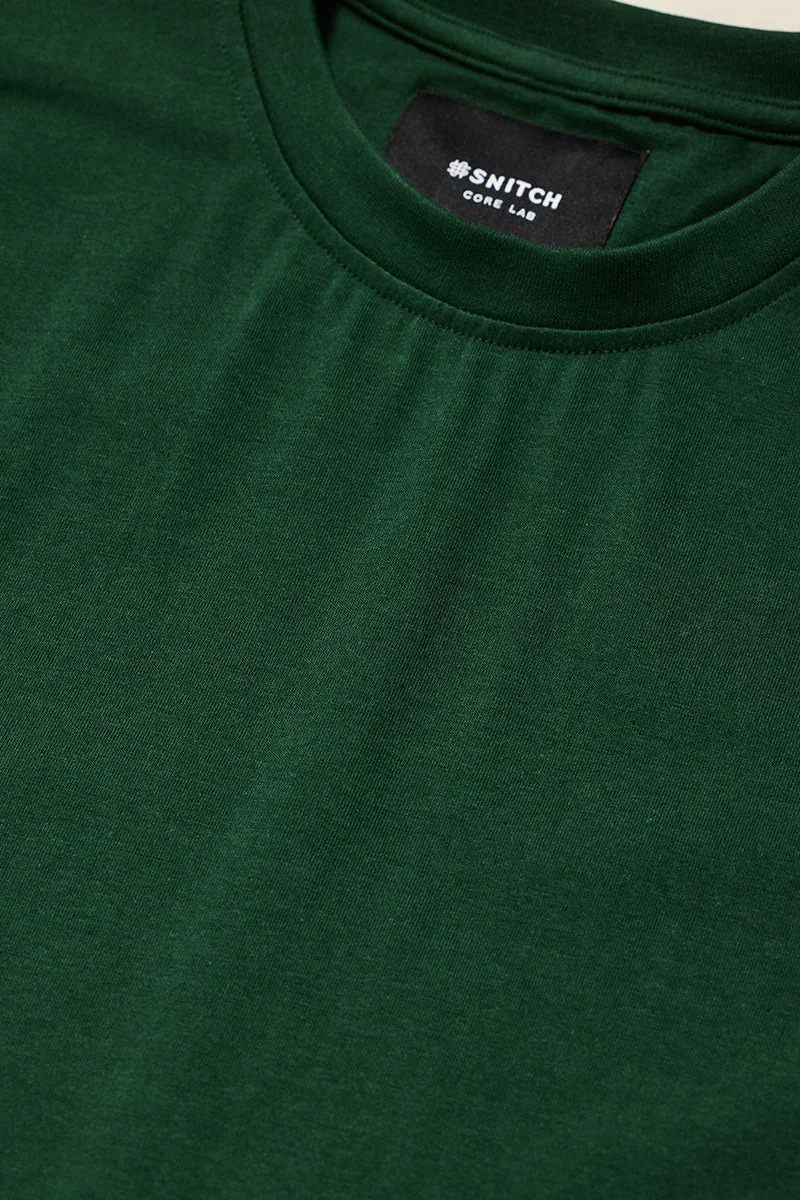 SNITCH Core Lab Dark Green Solid Slim Fit T-Shirt