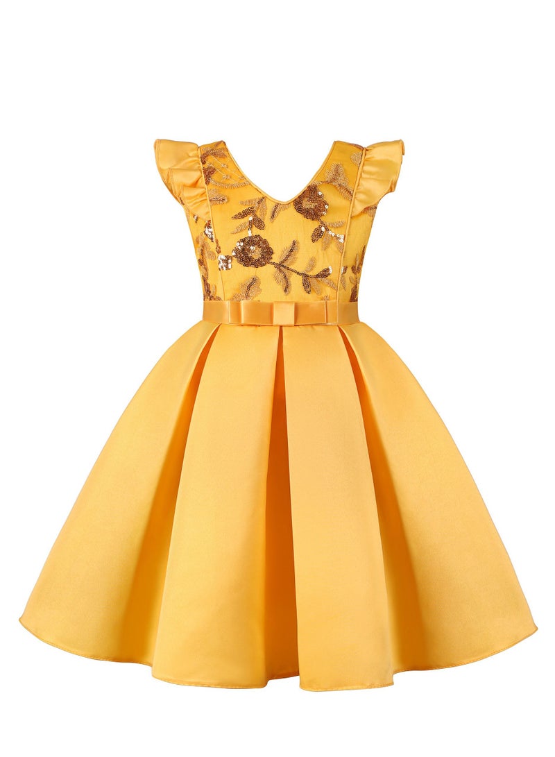 Girls Fashion Cute Princess Dress Yellow - Image 1