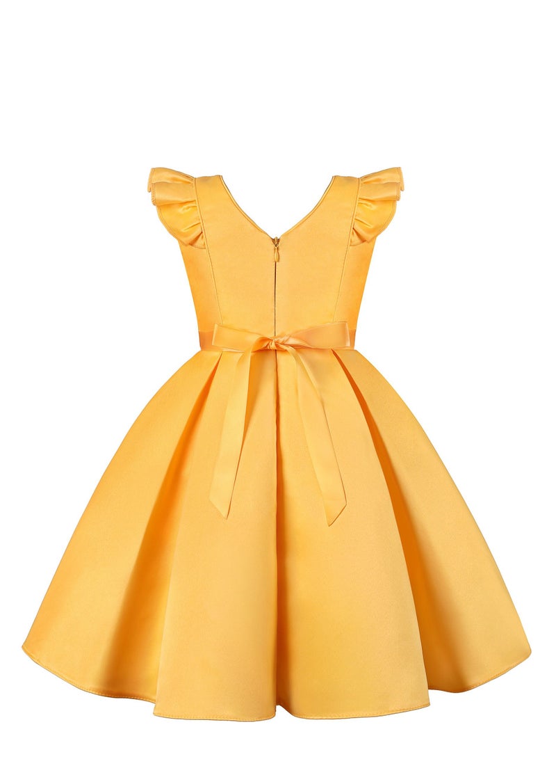 Girls Fashion Cute Princess Dress Yellow - Image 2