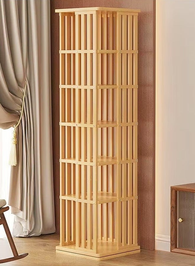Raffine 6 Layers 360 Degree Rotatable Bookshelf Modern Minimalist Fence Design Floor Bookcase Bamboo Corner Cabinet Display Rack for Living Room Home Office 37x37x178 cm  - Image 3