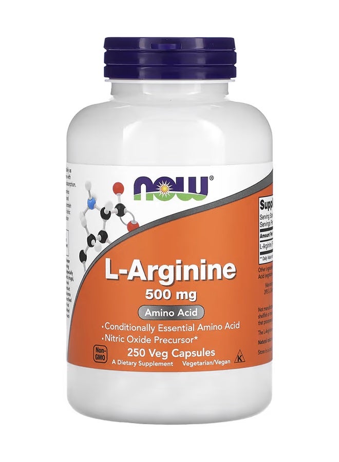 Now Foods L-Arginine Amino Acid 500mg - 250 Capsules - Image 1