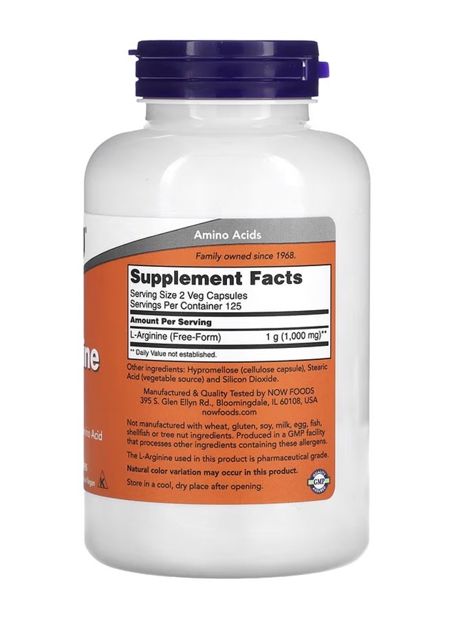 Now Foods L-Arginine Amino Acid 500mg - 250 Capsules - Image 2