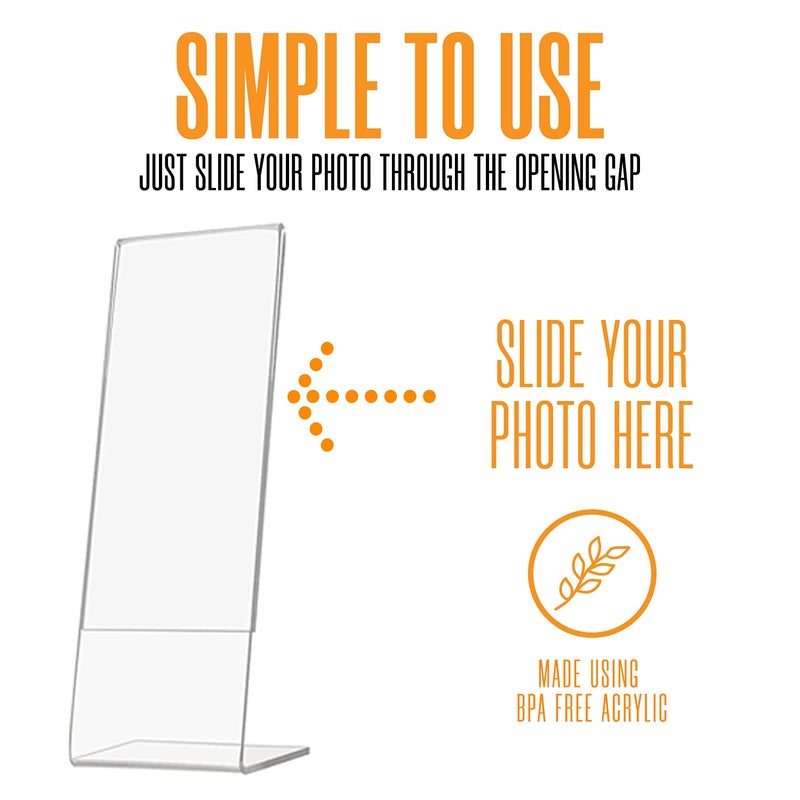 Photo Booth Nook | 2x6 Slanted Photo Booth Frames (10 Count) | Crystal Clear Acrylic Photo Booth Picture Frame with Black Inserts - Image 4