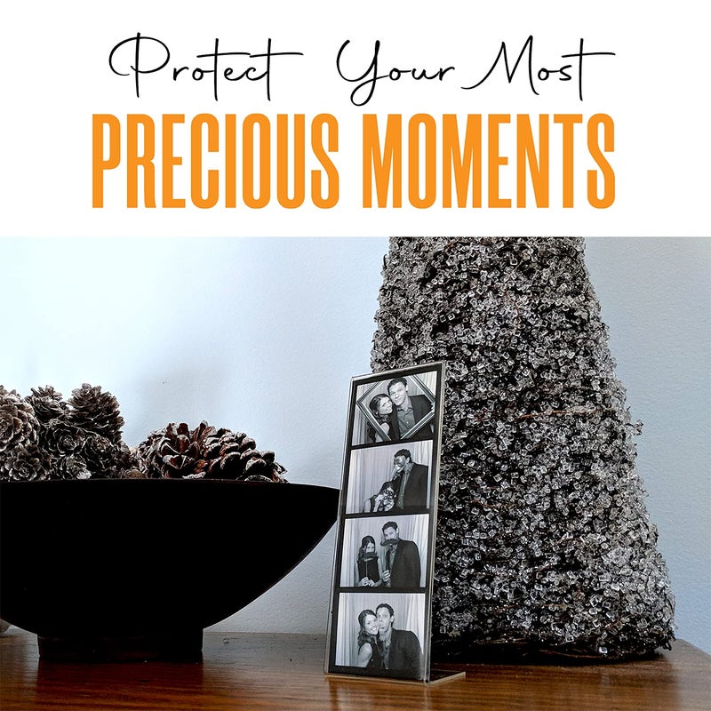 Photo Booth Nook | 2x6 Slanted Photo Booth Frames (10 Count) | Crystal Clear Acrylic Photo Booth Picture Frame with Black Inserts - Image 3