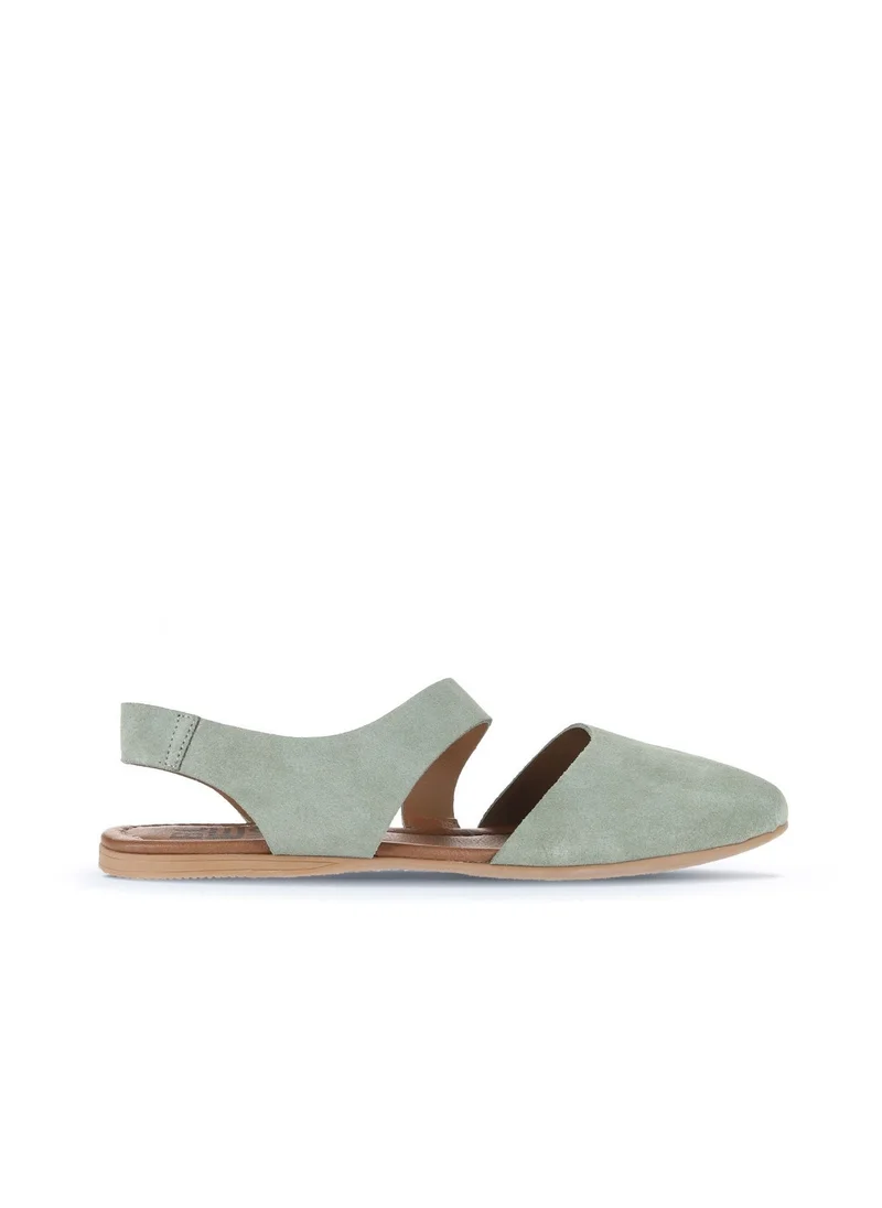 Bueno BUENO Women's Soft Green Suede Pointed-Toe Flat Sandals – Cut-Out Slingback Style with Nude Sole