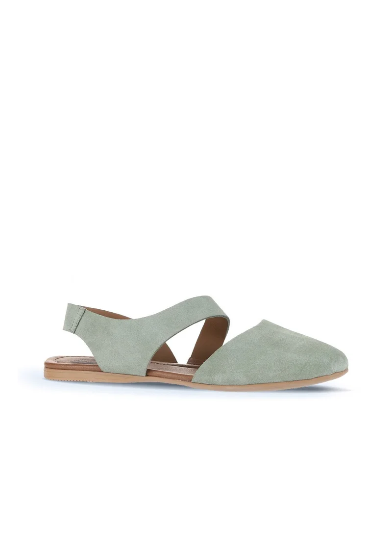 Bueno BUENO Women's Soft Green Suede Pointed-Toe Flat Sandals – Cut-Out Slingback Style with Nude Sole