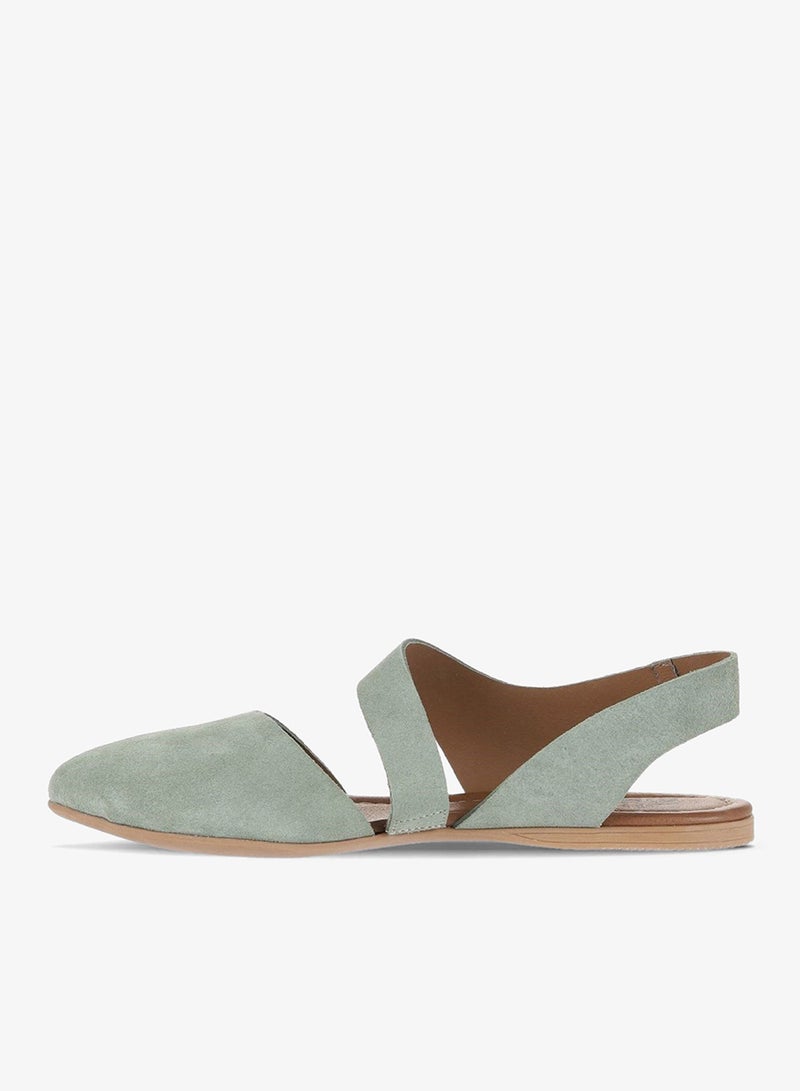 BUENO Women's Soft Green Suede Pointed-Toe Flat Sandals – Cut-Out Slingback Style with Nude Sole - Image 3