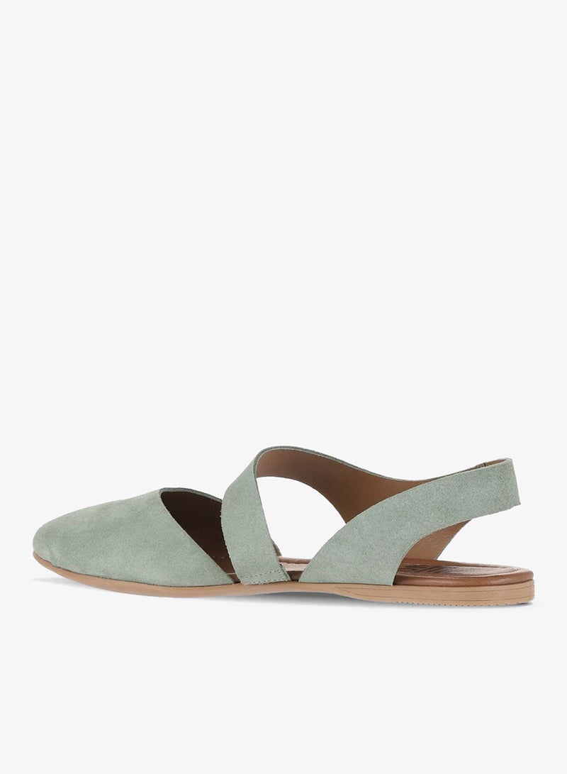 BUENO Women's Soft Green Suede Pointed-Toe Flat Sandals – Cut-Out Slingback Style with Nude Sole - Image 4