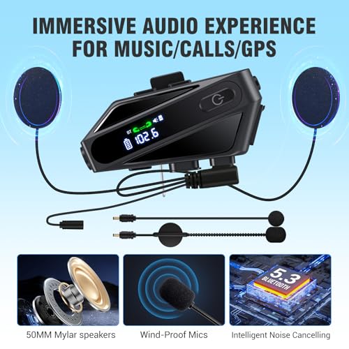 EDYELL Motorcycle Bluetooth Headsets, Wireless Dual Earphone On-Ear Helmet Bluetooth V5.3, HD Calling and HiFi Music, IP67 Waterproof Helmet Bluetooth Headset (C6-Dark Black) - Image 5