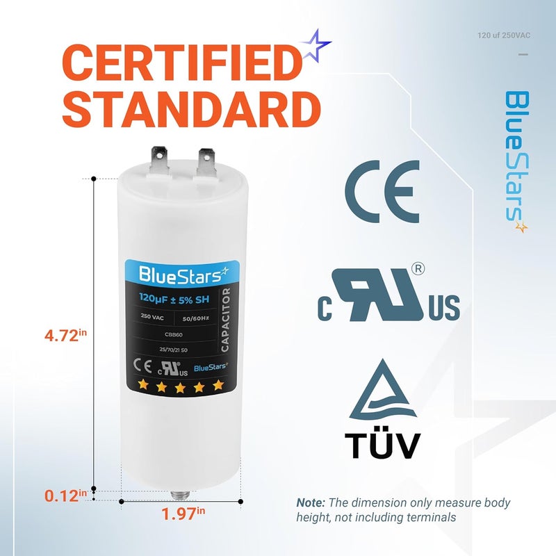 BlueStars Upgraded 120uf CBB60 250 Volt Dual Round Capacitor Replacement Part - Perfect Fit for Starting AC Motor at 50Hz/60Hz Frequency - Image 2
