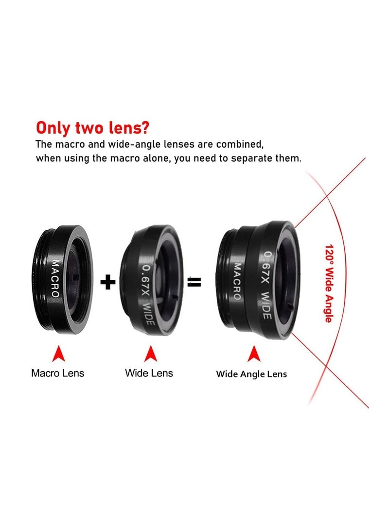 3 in 1 Universal Cell Phone Camera Lens Kit 180 degree Fish Eye Lens/0.67X Wide Angle Lens/25X Macro Lens/Lens Clip  - Image 2