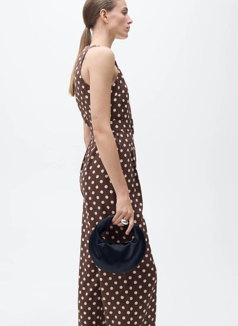 مانجو Belted Linen Jumpsuit With Polka Dots