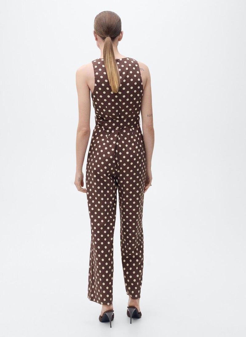 MANGO Belted Linen Jumpsuit With Polka Dots  - Image 2
