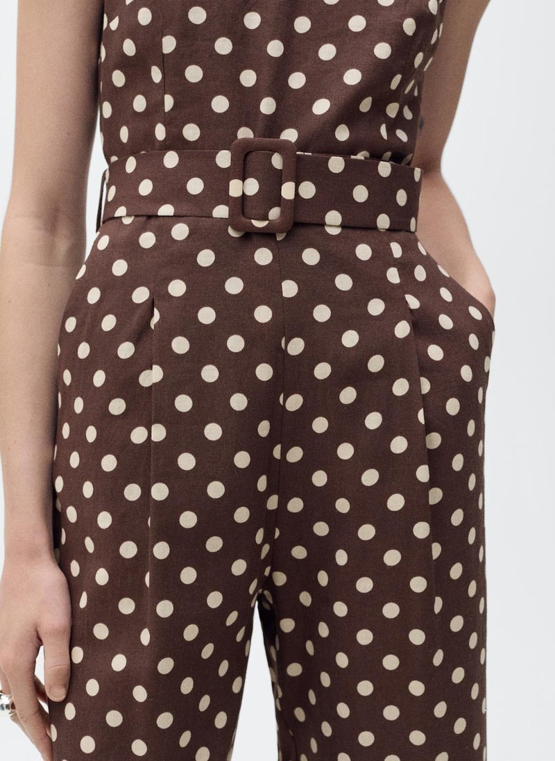 MANGO Belted Linen Jumpsuit With Polka Dots  - Image 5