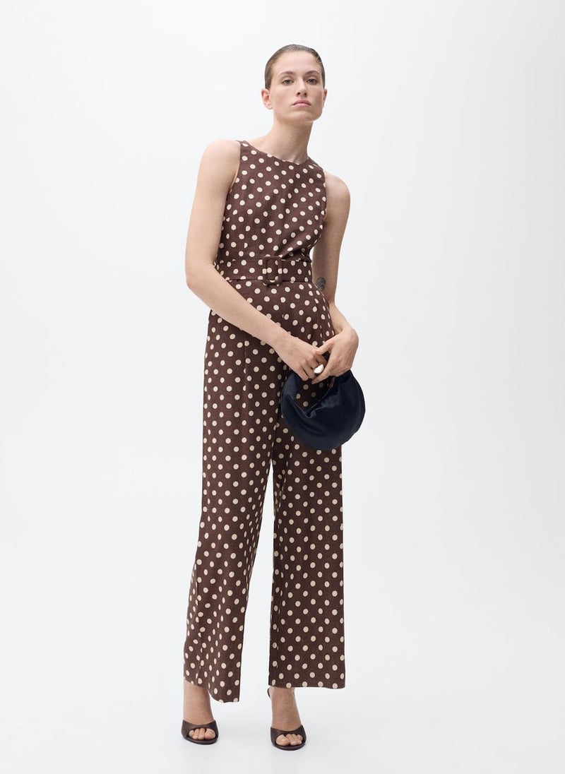 MANGO Belted Linen Jumpsuit With Polka Dots  - Image 1