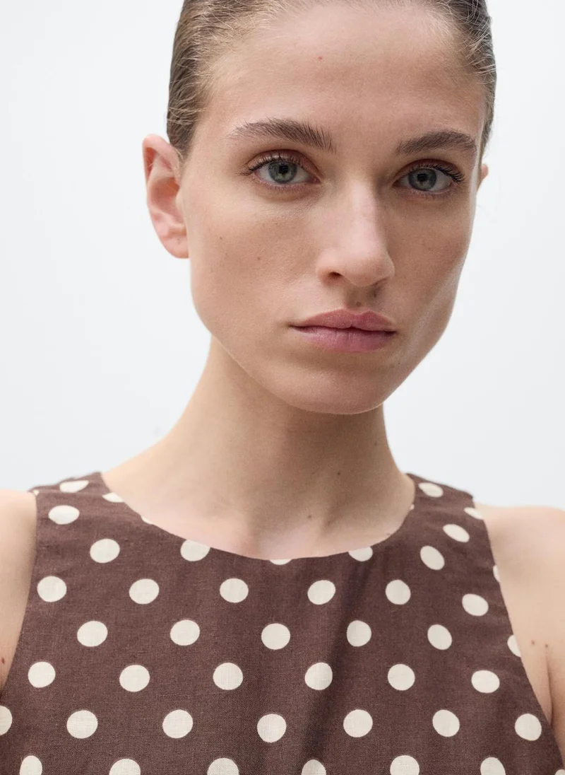 مانجو Belted Linen Jumpsuit With Polka Dots