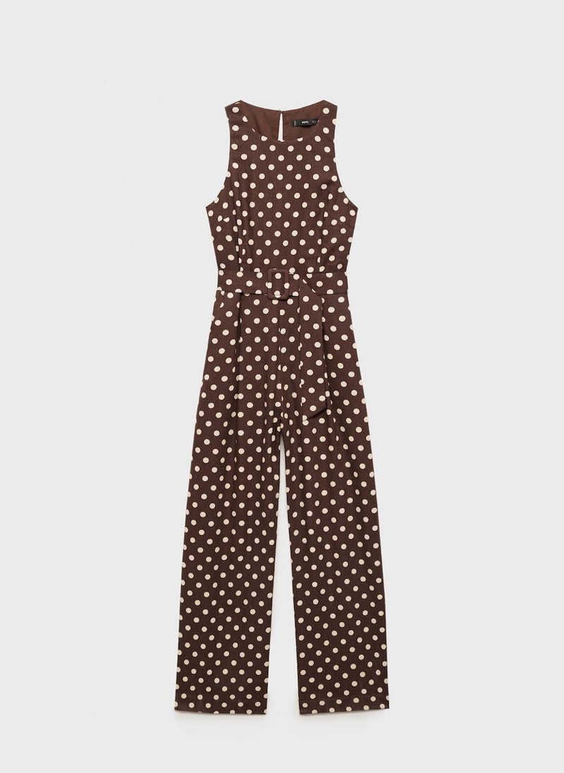 MANGO - Belted Linen Jumpsuit With Polka Dots - Image 1