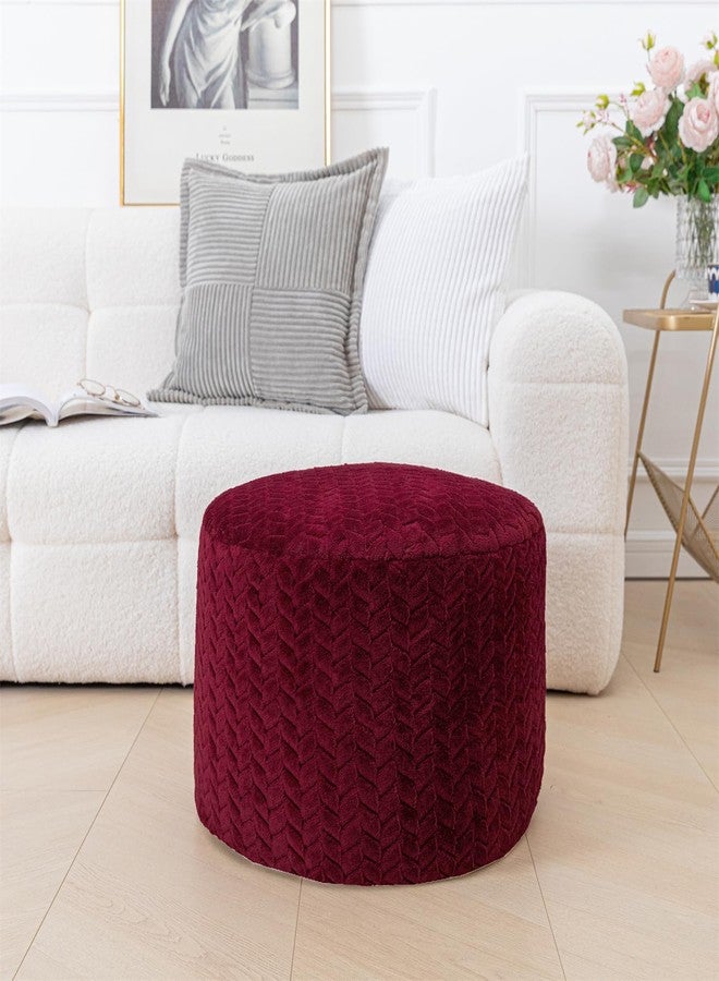AbunHeri Stuffed Pouf Ottoman High Density Foam Ottoman Pouf for Living Room Bedroom Floor Storage Pouf Footstools Round Foot Rest Stool 20"x20"x12" with Foam Filler (Wine Red) - Image 5