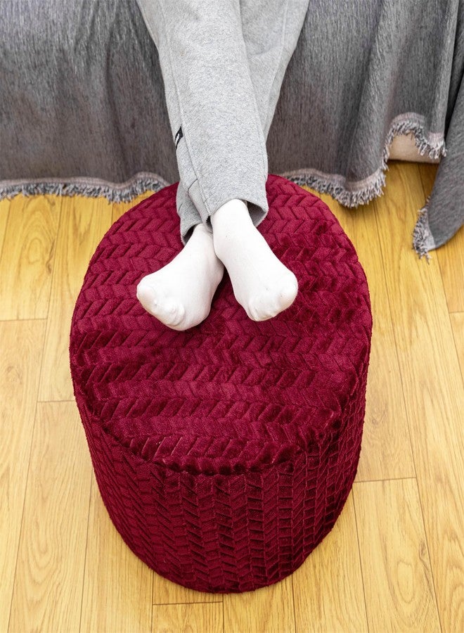 AbunHeri Stuffed Pouf Ottoman High Density Foam Ottoman Pouf for Living Room Bedroom Floor Storage Pouf Footstools Round Foot Rest Stool 20"x20"x12" with Foam Filler (Wine Red) - Image 3
