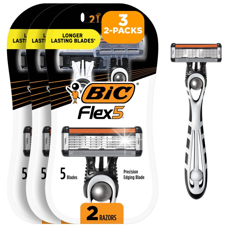 BIC Flex 5 Sensitive Men's Disposable 5-Blade Razors, Comfortable Shave, 2-Pack, 3 Count - Image 1
