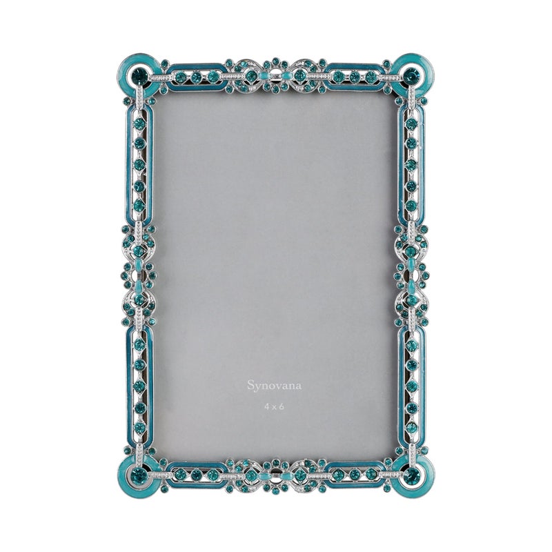 Synovana Romantic Jeweled 4x6 Photo Frame â€“ Silver with Blue Crystal Accents, Ornate Vintage-Style Picture Frame for Tabletop Display Gift - Image 1