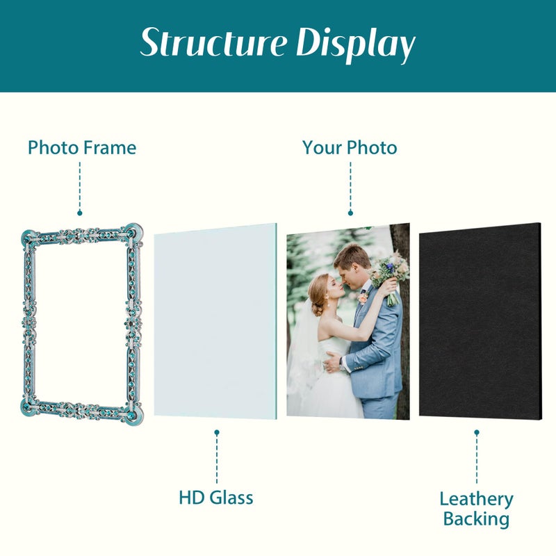 Synovana Romantic Jeweled 4x6 Photo Frame â€“ Silver with Blue Crystal Accents, Ornate Vintage-Style Picture Frame for Tabletop Display Gift - Image 5